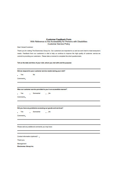 customer feedback form template
