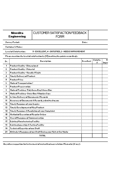 customer feedback form in excel