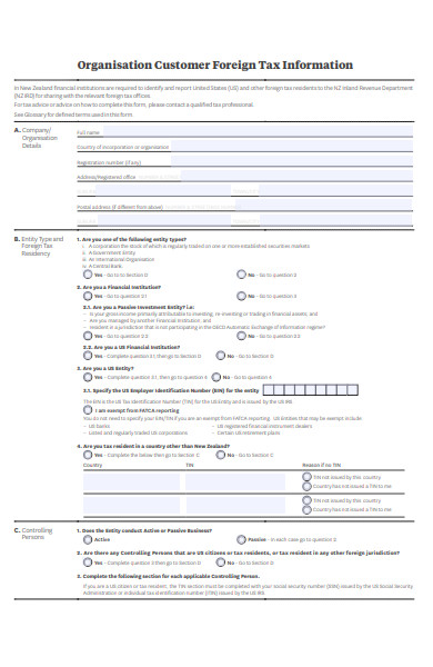 customer foreign tax information form