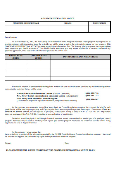customer notice information form