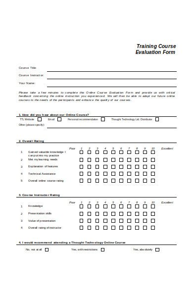 customer training evaluation form