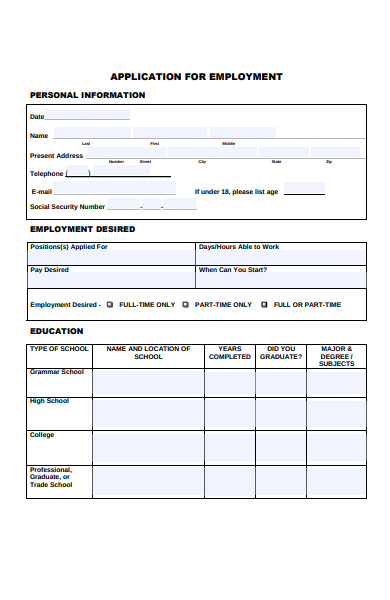 customizable employment application form