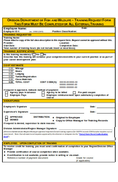 department training request form