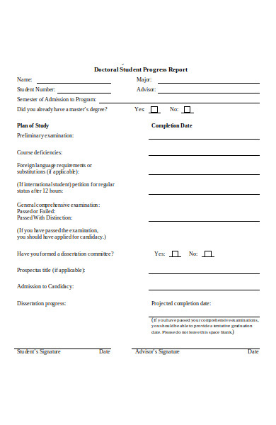 doctoral student progress report form
