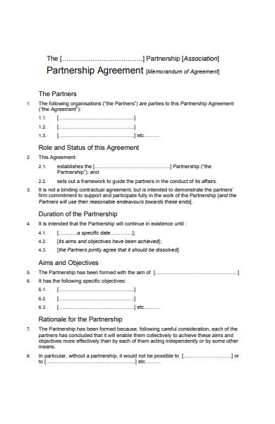 duration partnership agreement form