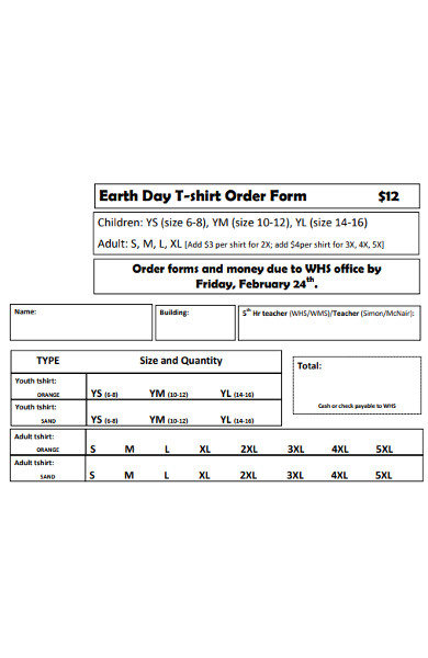 earth day t shirt order form