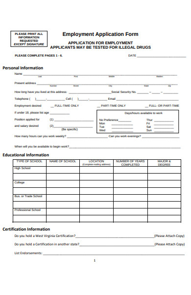 educational employment application form
