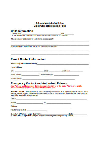emergency childcare registration form
