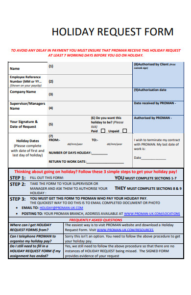 employee holiday request form