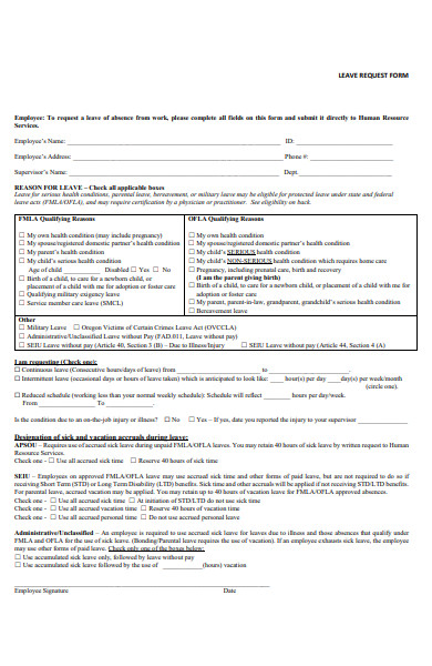 employee leave request form sample