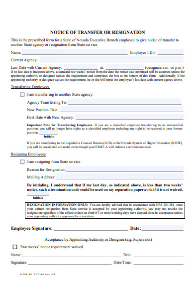 employee resignation notice form