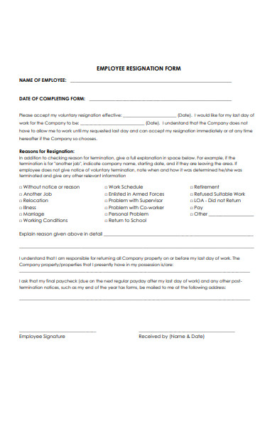 employee resignation policy form