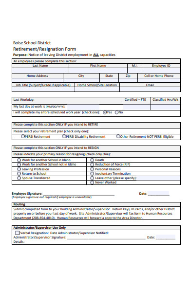 employee retirement resignation form