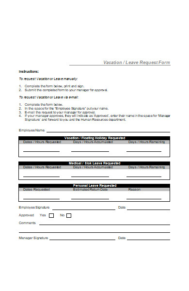 employee vacation leave request form