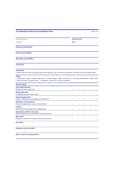 employees performance evaluation form