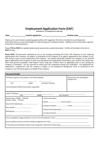 employment details application form