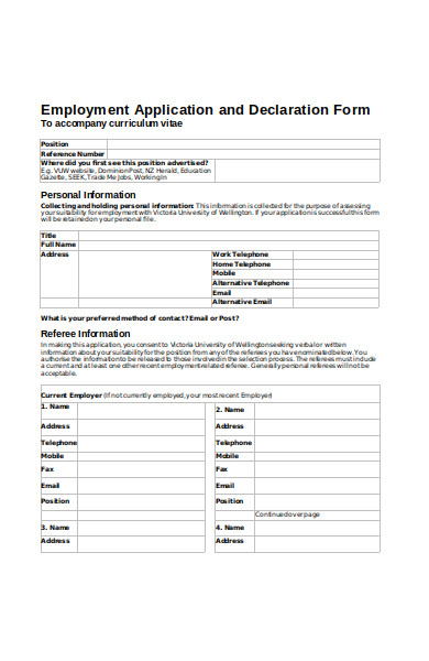 employment iapplication and declaration form