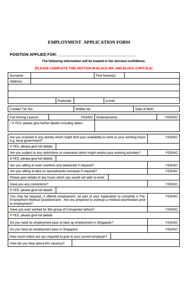 employment service application form