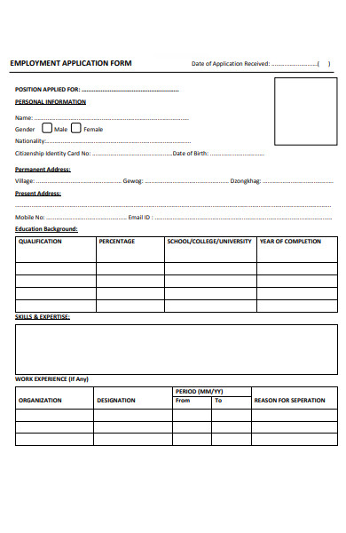 employment skills application form