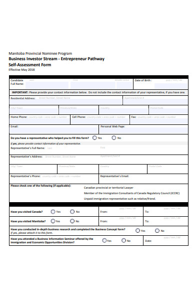 entrepreneur self evaluation form