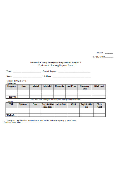 equipment training request form