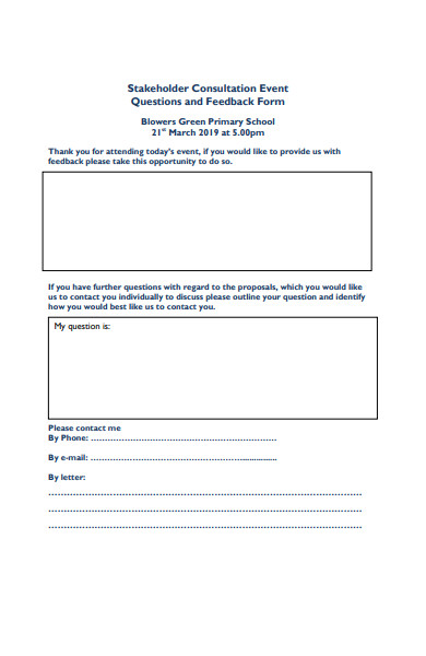 event questions and feedback form
