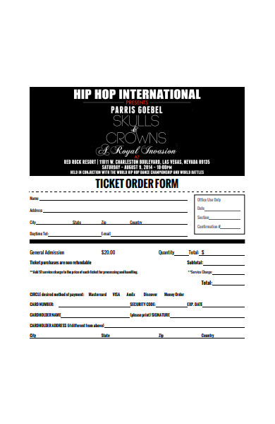 event ticket order form in pdf