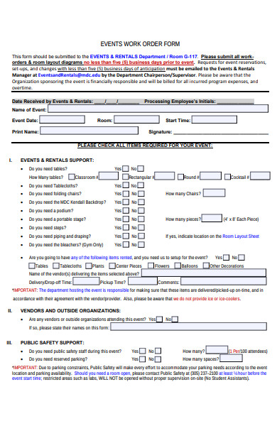 event work order form