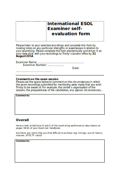 examiner self evaluation form