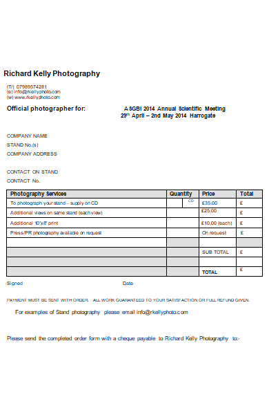 FREE 30+ Photography Order Forms in PDF | Ms Word