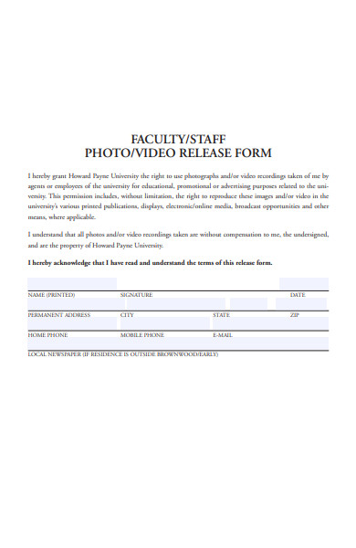 faculty photo and video release form