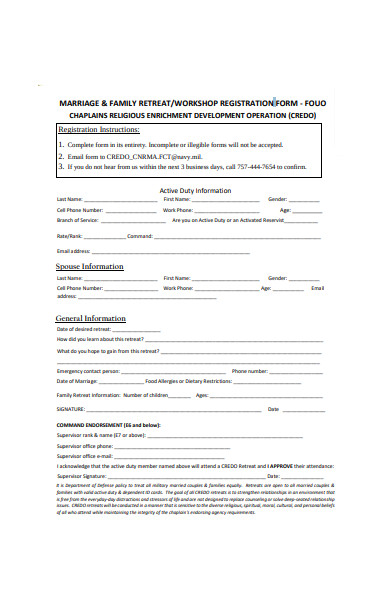 family retreat workshop registration form