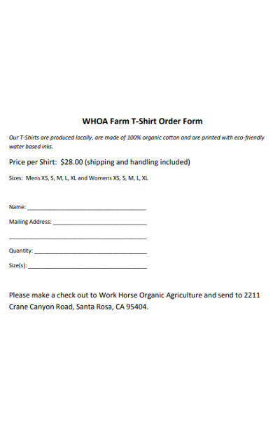 farm t shirt order form