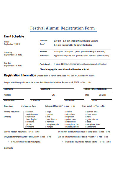 festival alumni registration form