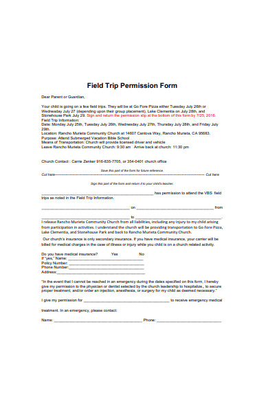 Free 21 Field Trip Permission Forms In Pdf Ms Word Xls