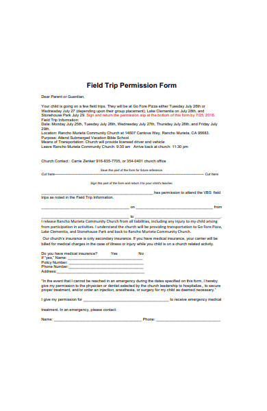 field trip permission form template