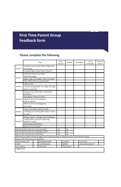 first time parent group feedback form