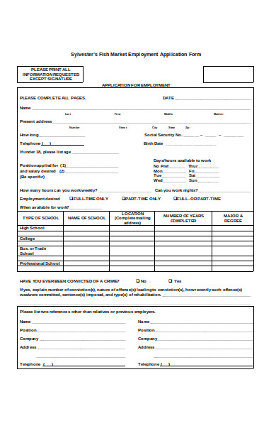 fish market employment application form