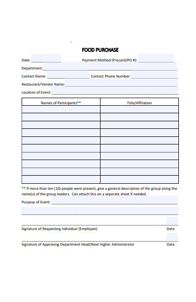 food purchase form