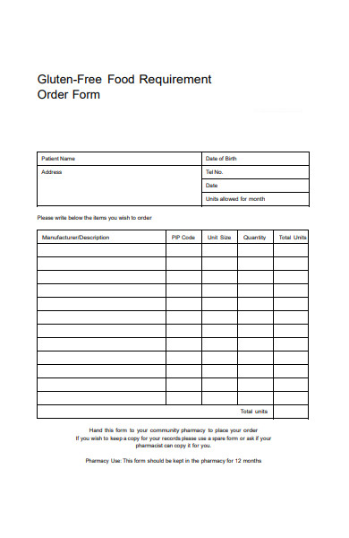 food requirement order form in pdf