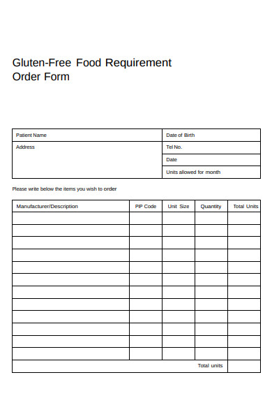 food requirement order form