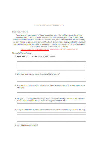 forest school parent feedback form