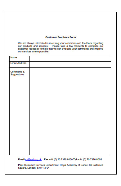 formal customer feedback form template
