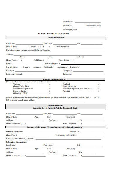 formal patient registration form