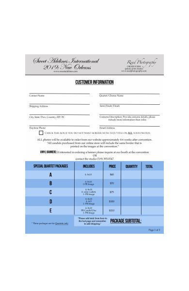 formal photography order form