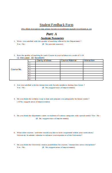 formal student feedback form