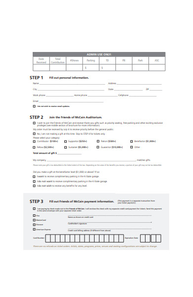 formal ticket order form