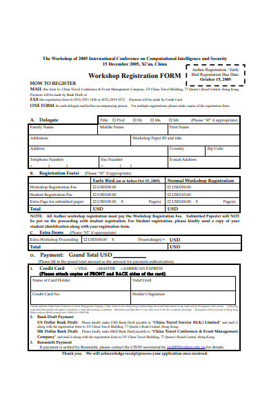 formal workshop registration form