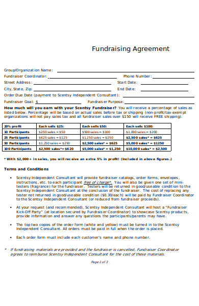 fundraising agreement order form