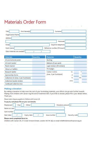 fundraising material order form